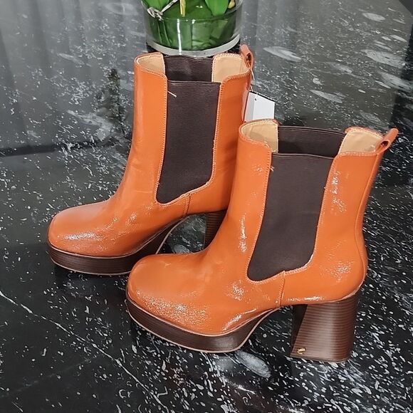 BRAND NEW CIRCUS BY SAM EDELMAN WOMEN'S BROWN  PATENT BLOCK HEEL ANKLE BOOTS G1 - Picture 6 of 15